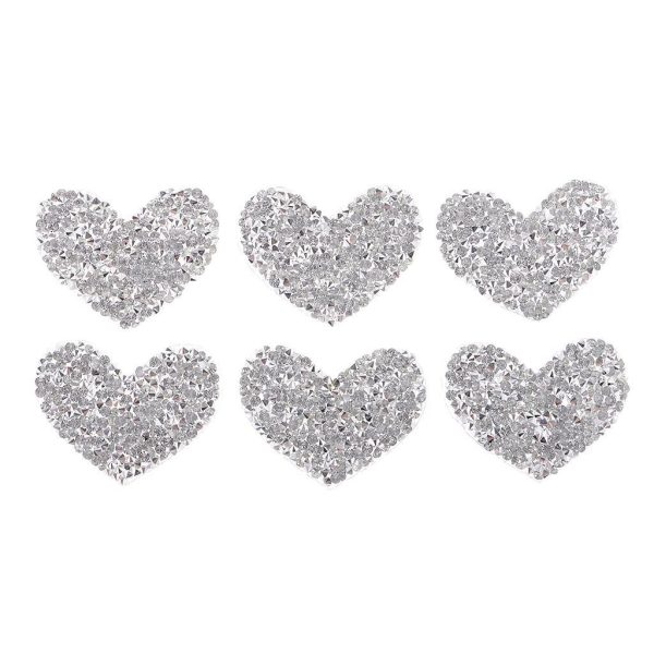 Maxbell 6Pcs Silver Beaded Love Heart Crystal Rhinestone Clear Applique Sew Iron On Fashion