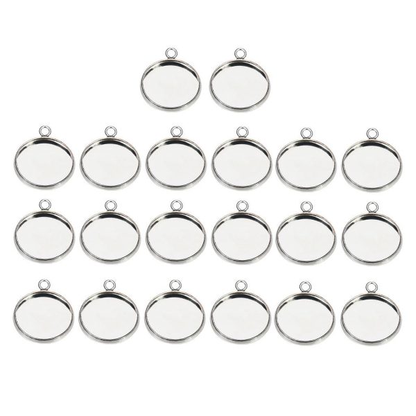 Maxbell 20Pc 12mm Silver Round Pendant Blank Cabochon Base Setting Trays DIY Jewelry Online Sale