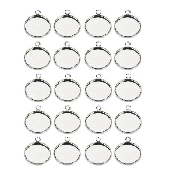 Maxbell 20Pc 12mm Silver Round Pendant Blank Cabochon Base Setting Trays DIY Jewelry Online Sale