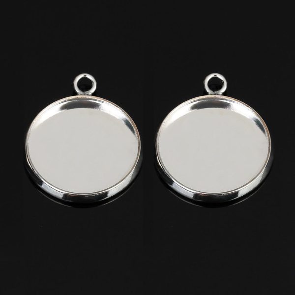 Maxbell 20Pc 12mm Silver Round Pendant Blank Cabochon Base Setting Trays DIY Jewelry Online Sale